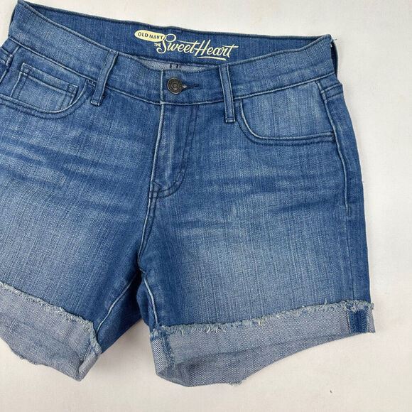 Old Navy The Sweetheart Denim Blue Jean Shorts Size 0 Cuffed Stretch Medium Wash - Picture 4 of 7